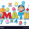 Font design for word math with many numbers and kids illustration